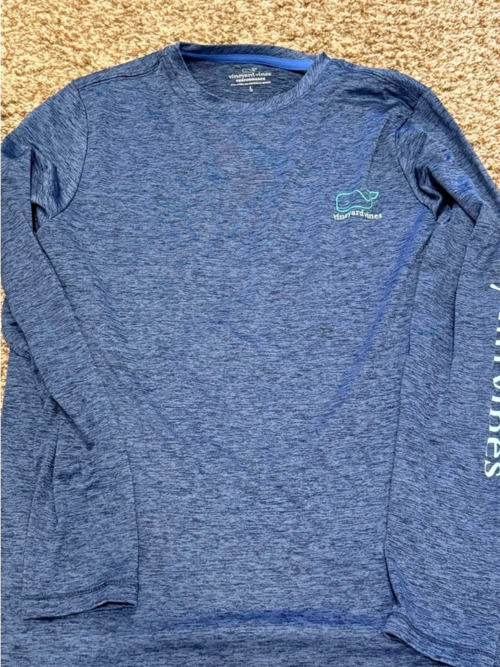 Vineyard Vines Heather Navy Long Sleeve Logo Tee